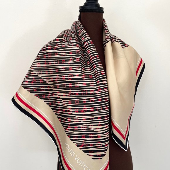 Authentic Louis Vuitton Scarf Monogram Pattern Alma Bag Print Beige Silk Wrap - Picture 5 of 16